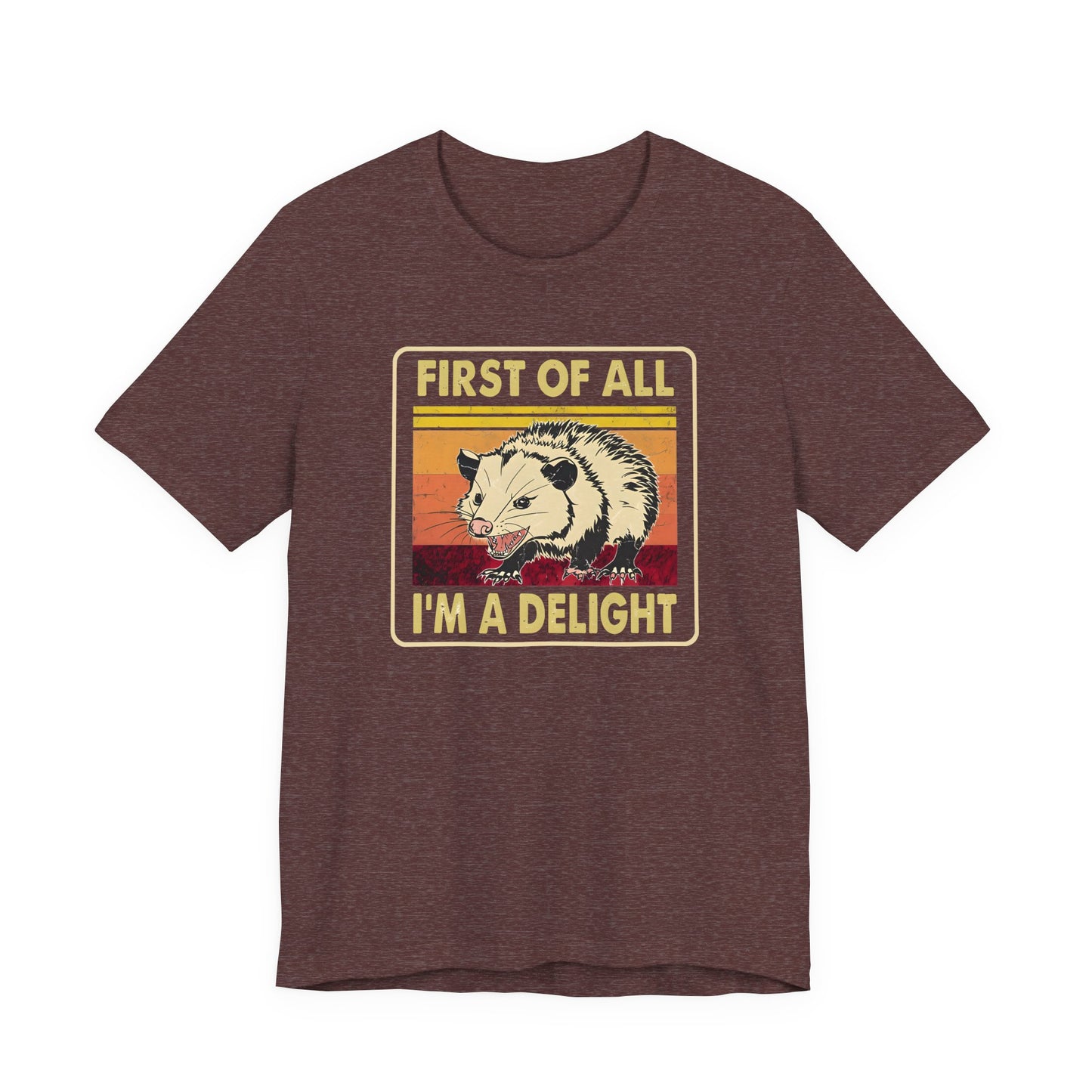 Funny Possum Unisex Tee - First of All, Im a Delight Shirt, Humorous Opossum T-Shirt, Cute Animal Top, Sassy Graphic Tee, Sarcastic Tee,