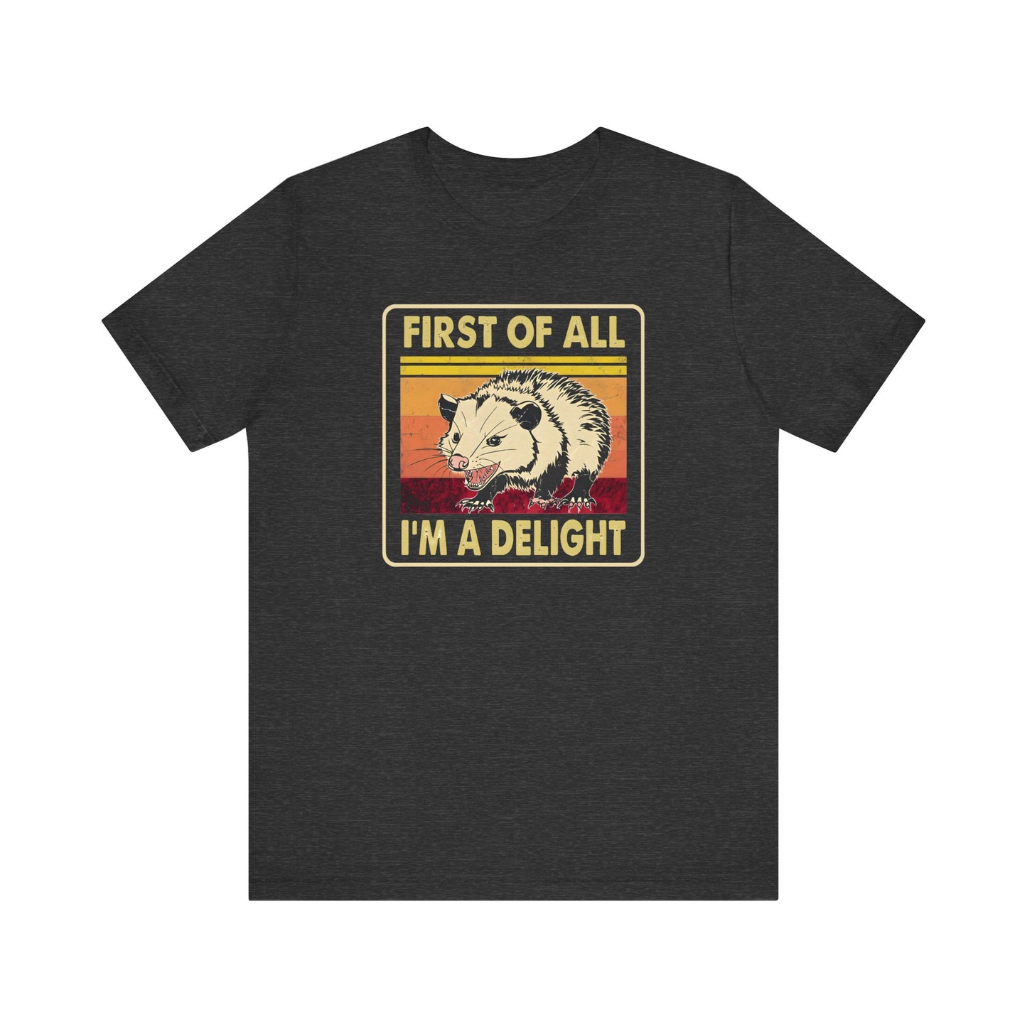 Funny Possum Unisex Tee - First of All, Im a Delight Shirt, Humorous Opossum T-Shirt, Cute Animal Top, Sassy Graphic Tee, Sarcastic Tee,