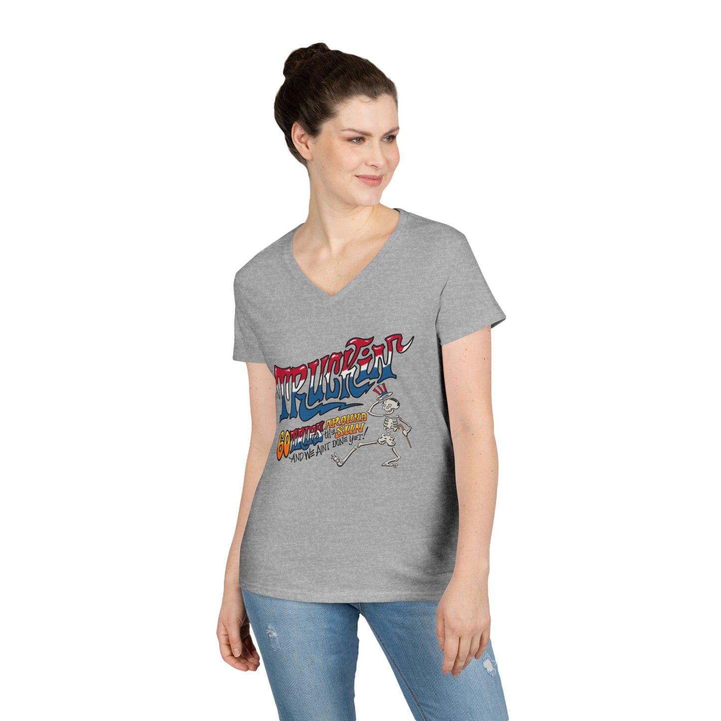 Grateful Dead Ladies' V-Neck T-Shirt with Truckin' Design