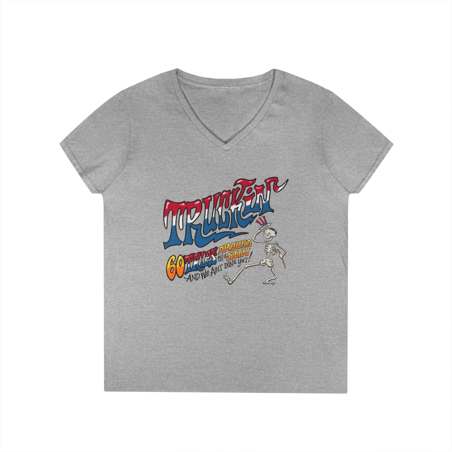 Grateful Dead Ladies' V-Neck T-Shirt with Truckin' Design